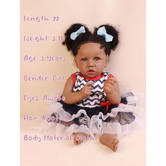 🆕22.8 Inch Reborn Doll with Soft Cloth Body African American Luna Girl Doll - Picture 6 of 8